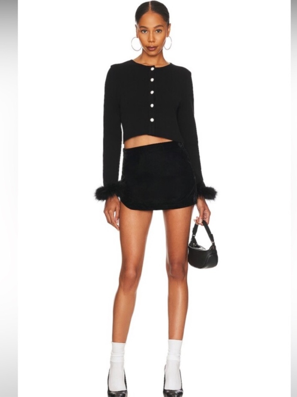 Free People Annalise Black Velvet Ruched Mini Skirt